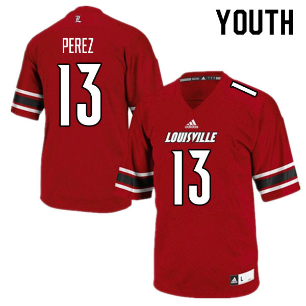 Youth #13 Christian Perez Louisville Cardinals College Football Jerseys Sale-Red - Click Image to Close